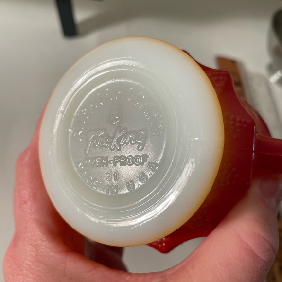 Vintage ANCHOR HOCKING FIRE KING Orange Coffee Mug Cup KIMBERLY DIAMOND PATTERN - Picture 7 of 7